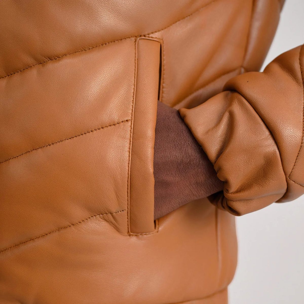 Men's Travis Tan Leather Puffer Jacket