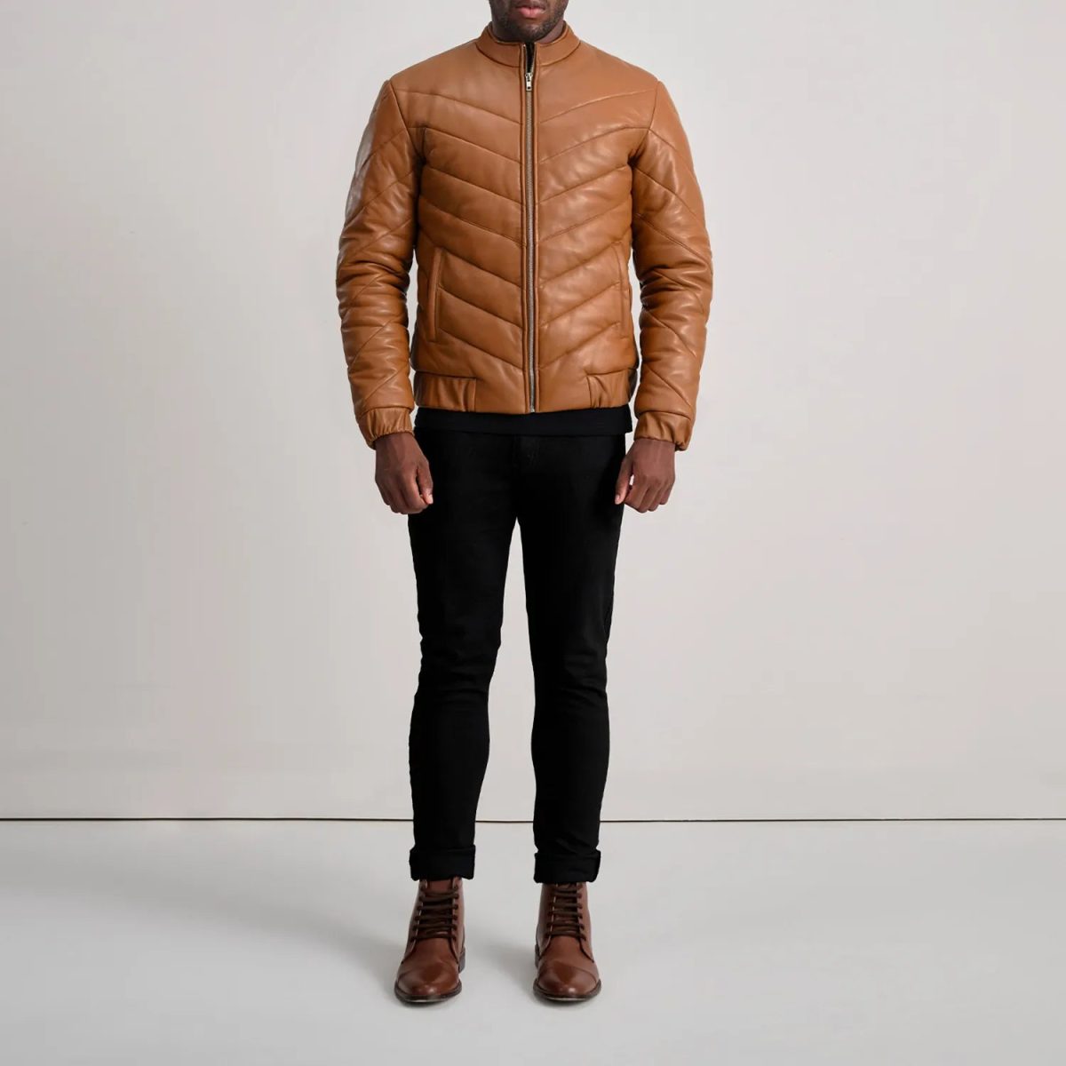 Men's Travis Tan Leather Puffer Jacket