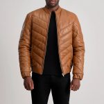 Men's Travis Tan Leather Puffer Jacket