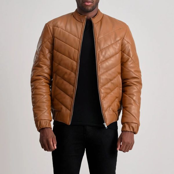 Men's Travis Tan Leather Puffer Jacket