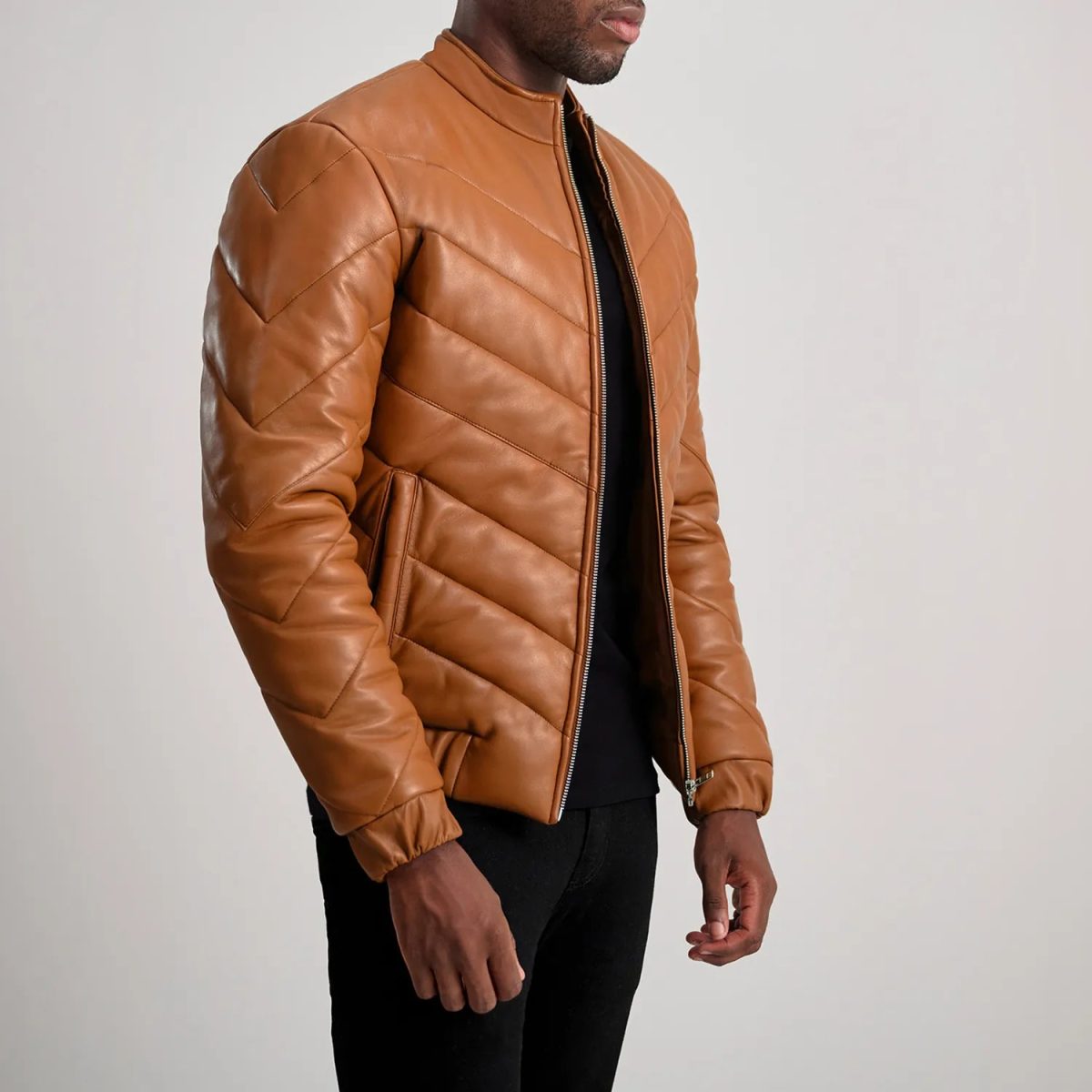 Men's Travis Tan Leather Puffer Jacket