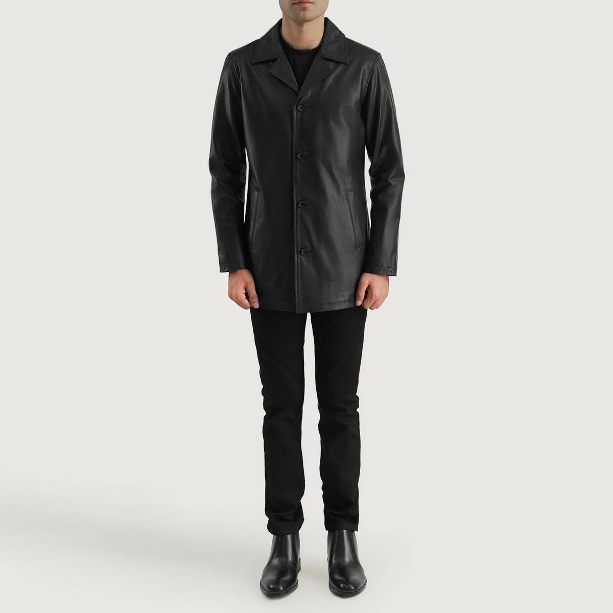 Men's Urban Slate Black Real Leather Blazer