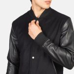 Men's Vaxton Black Hybrid Varsity Bomber Jacket