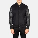 Men's Vaxton Black Hybrid Varsity Bomber Jacket