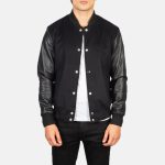 Men's Vaxton Black Hybrid Varsity Bomber Jacket