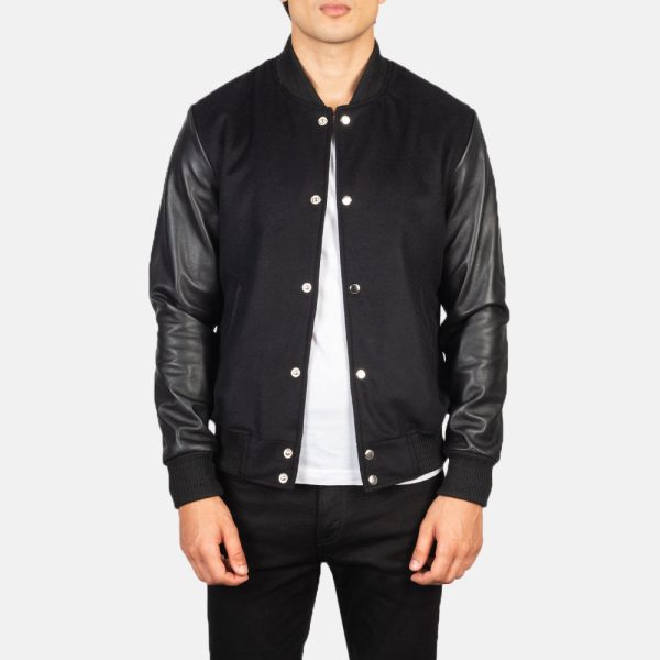 Men's Vaxton Black Hybrid Varsity Bomber Jacket