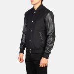 Men's Vaxton Black Hybrid Varsity Bomber Jacket