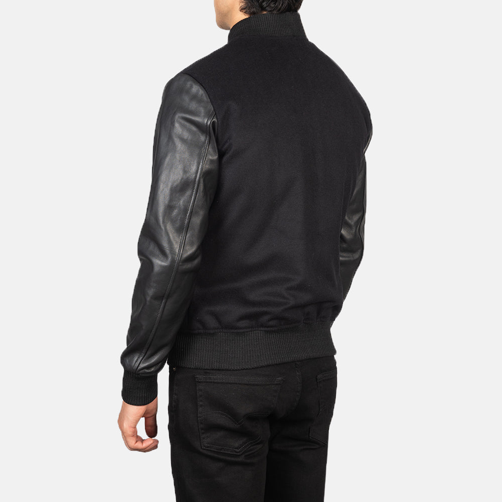Men's Vaxton Black Hybrid Varsity Bomber Jacket