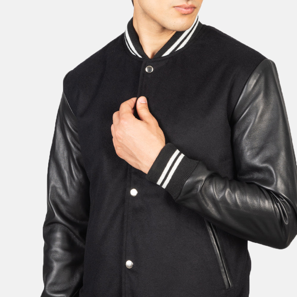 Men's Vaxton Black Striped Varsity Bomber Jacket