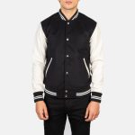 Men's Vaxton Black & White Hybrid Varsity Bomber Jacket