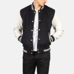 Men's Vaxton Black & White Hybrid Varsity Bomber Jacket