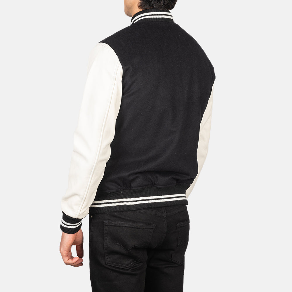 Men's Vaxton Black & White Hybrid Varsity Bomber Jacket