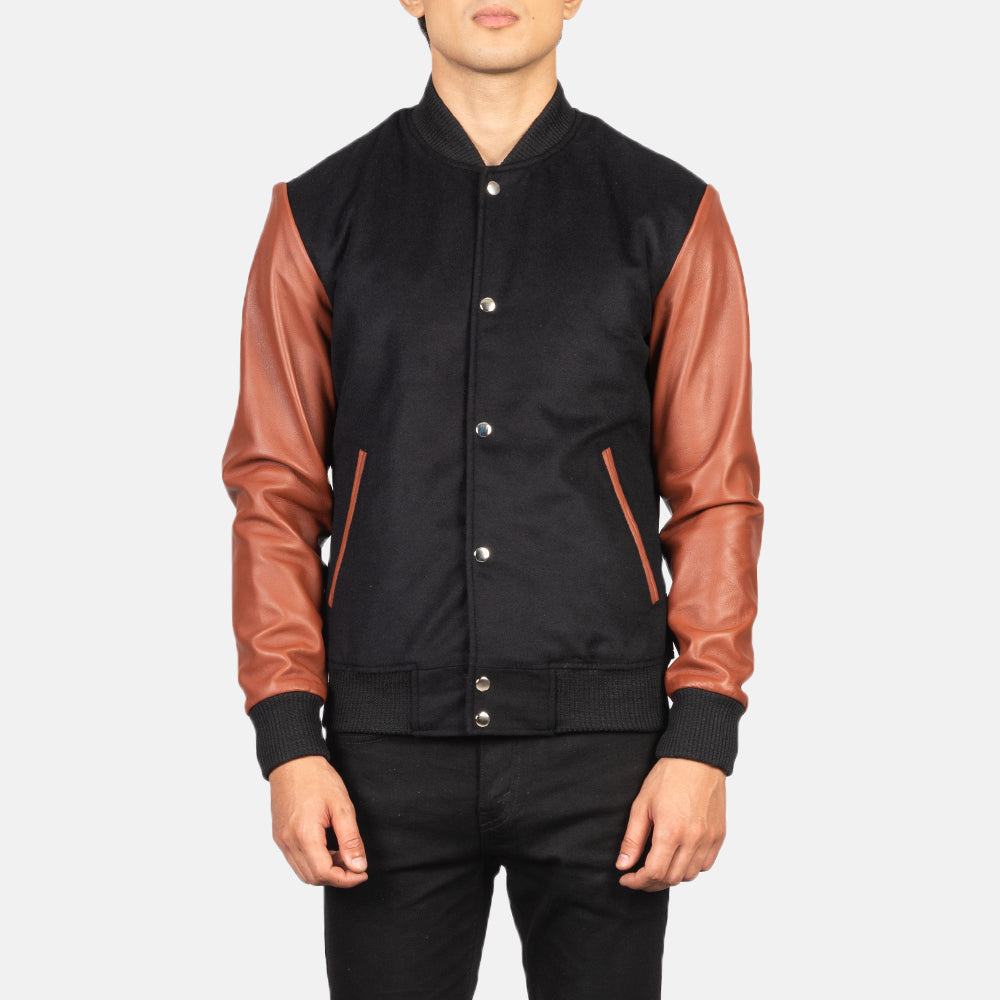 Men's Vaxton Brown Hybrid Varsity Jacket
