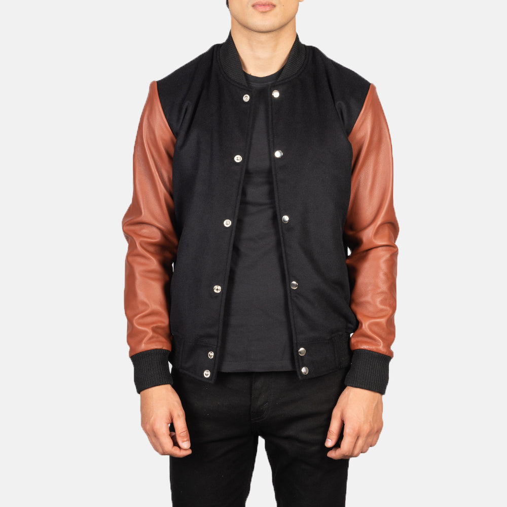 Men's Vaxton Brown Hybrid Varsity Jacket