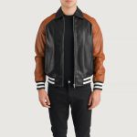 Men's Walton Black & Brown Varsity Bomber Leather Jacket