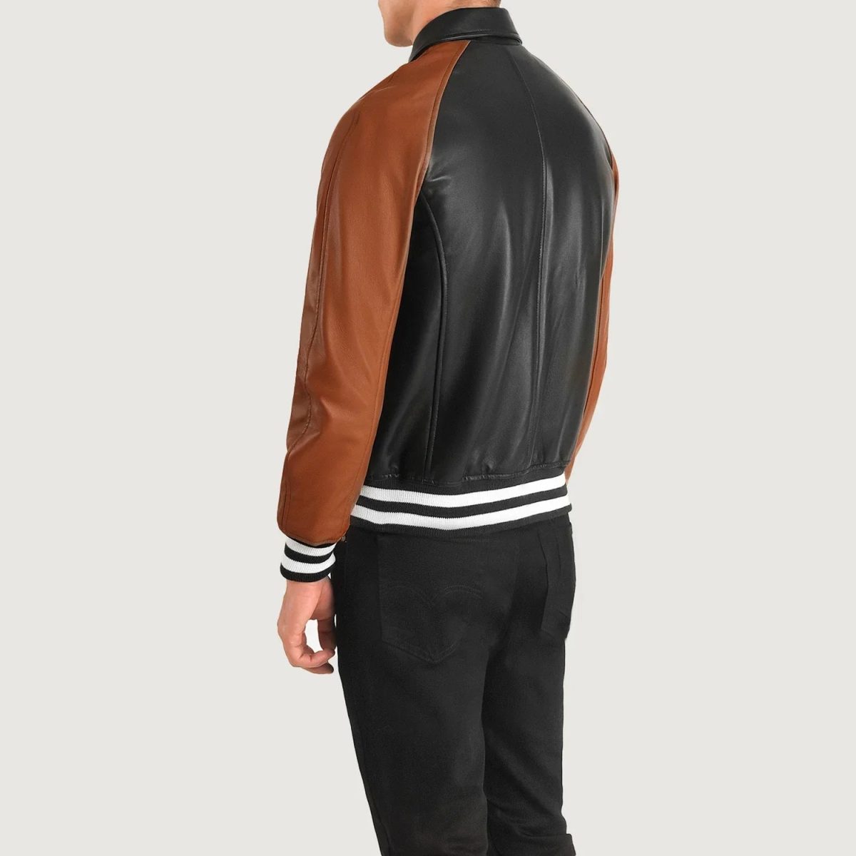 Men's Walton Black & Brown Varsity Bomber Leather Jacket