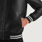 Men's Walton Black Leather Varsity Bomber Leather Jacket