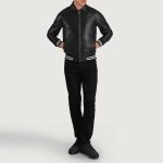 Men's Walton Black Leather Varsity Bomber Leather Jacket
