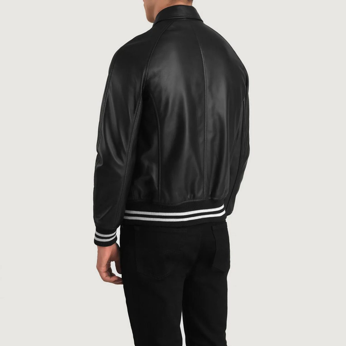 Men's Walton Black Leather Varsity Bomber Leather Jacket