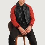 Men's Walton Black & Red Varsity Bomber Leather Jacket