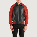 Men's Walton Black & Red Varsity Bomber Leather Jacket