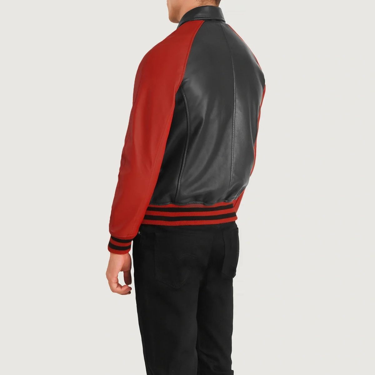 Men's Walton Black & Red Varsity Bomber Leather Jacket