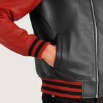 Men's Walton Black & Red Varsity Bomber Leather Jacket