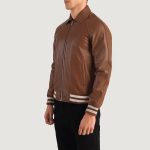 Men's Walton Brown Leather Varsity Bomber Leather Jacket