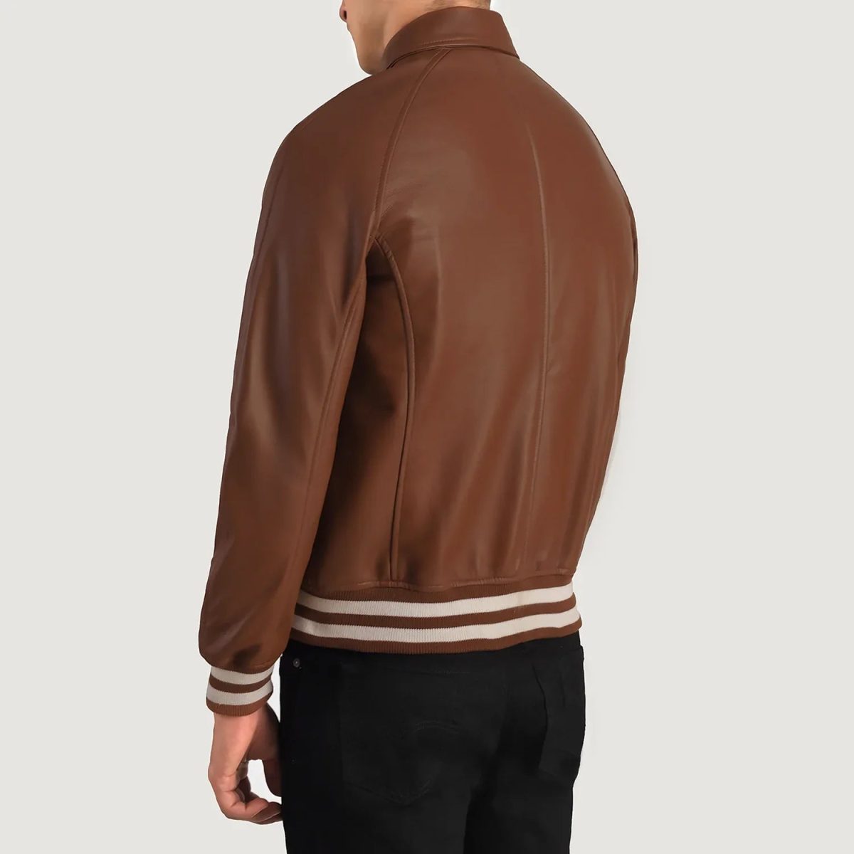 Men's Walton Brown Leather Varsity Bomber Leather Jacket