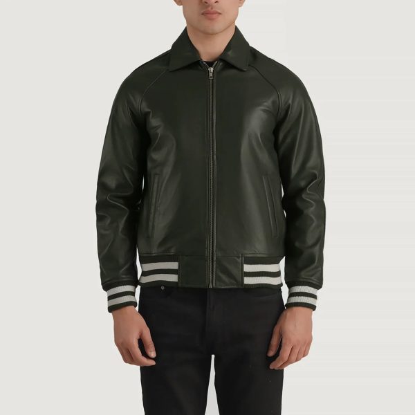 Men's Walton Green Leather Varsity Bomber Leather Jacket