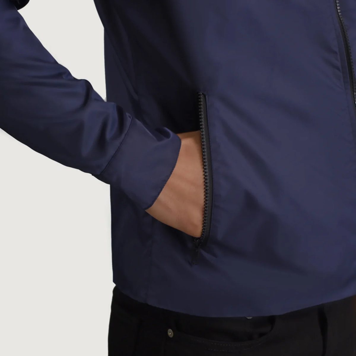 Men's Wesley Blue Hooded Windbreaker Leather Jacket