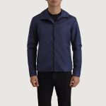 Men's Wesley Blue Hooded Windbreaker Leather Jacket