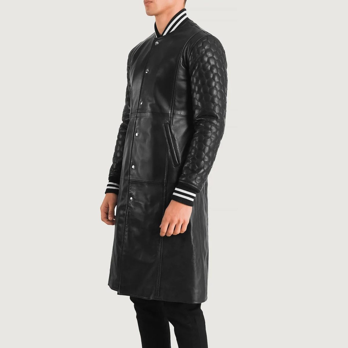 Men's Wilde Black Leather Varsity Trench Coat