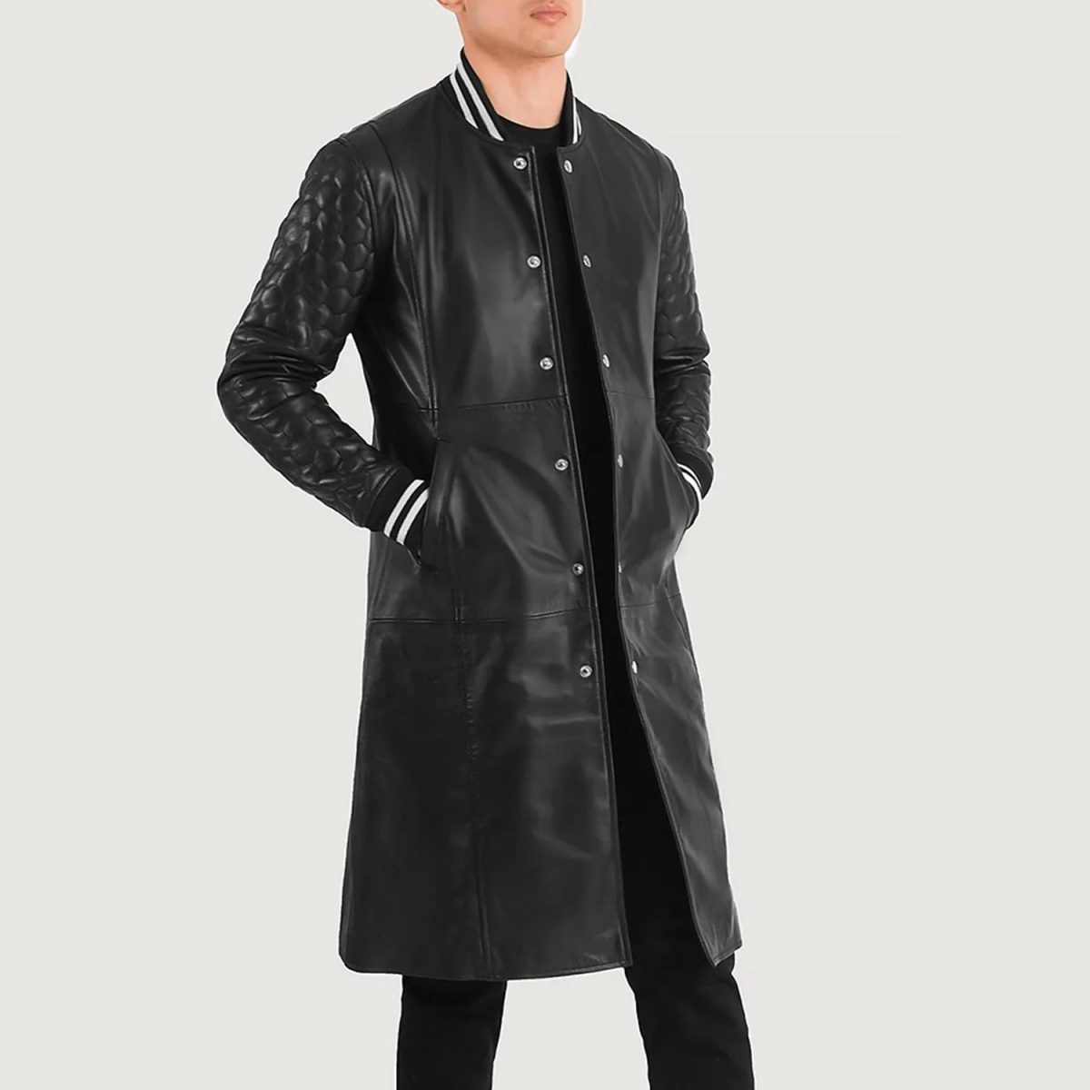 Men's Wilde Black Leather Varsity Trench Coat