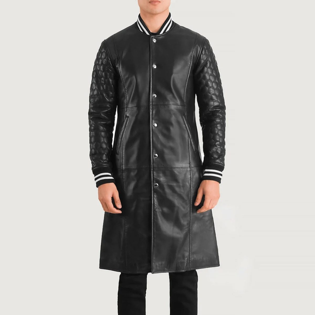Men's Wilde Black Leather Varsity Trench Coat