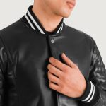 Men's Wilde Black Leather Varsity Trench Coat