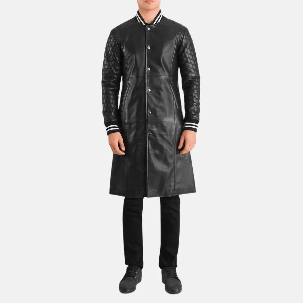 Men's Wilde Black Leather Varsity Trench Coat