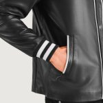 Men's Willis Black Leather Varsity Bomber Jacket