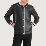Men's Willis Black Leather Varsity Bomber Jacket