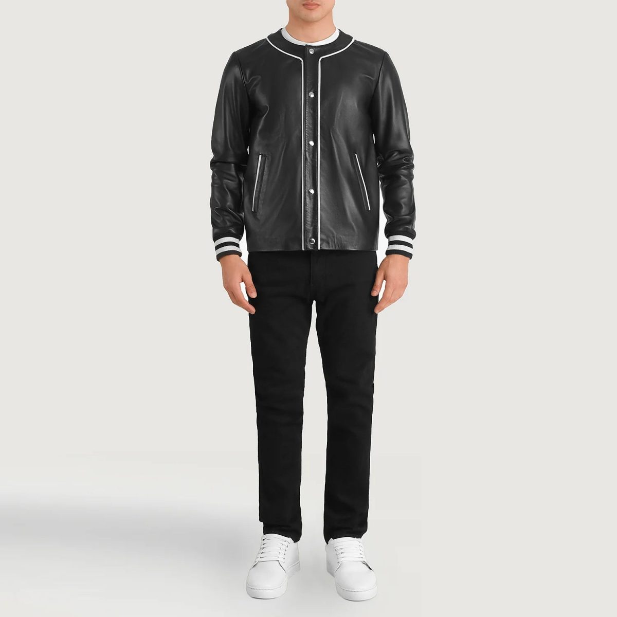 Men's Willis Black Leather Varsity Bomber Jacket