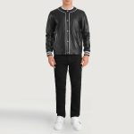 Men's Willis Black Leather Varsity Bomber Jacket
