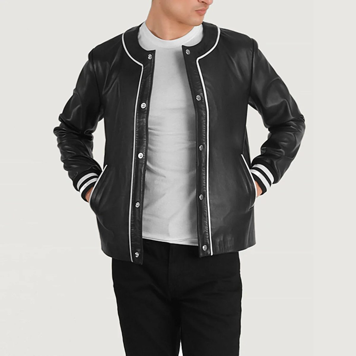Men's Willis Black Leather Varsity Bomber Jacket