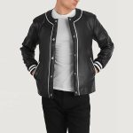 Men's Willis Black Leather Varsity Bomber Jacket