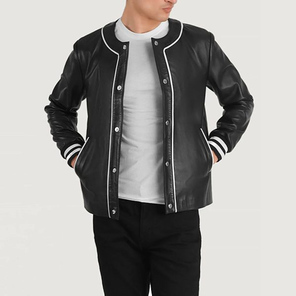 Men's Willis Black Leather Varsity Bomber Jacket