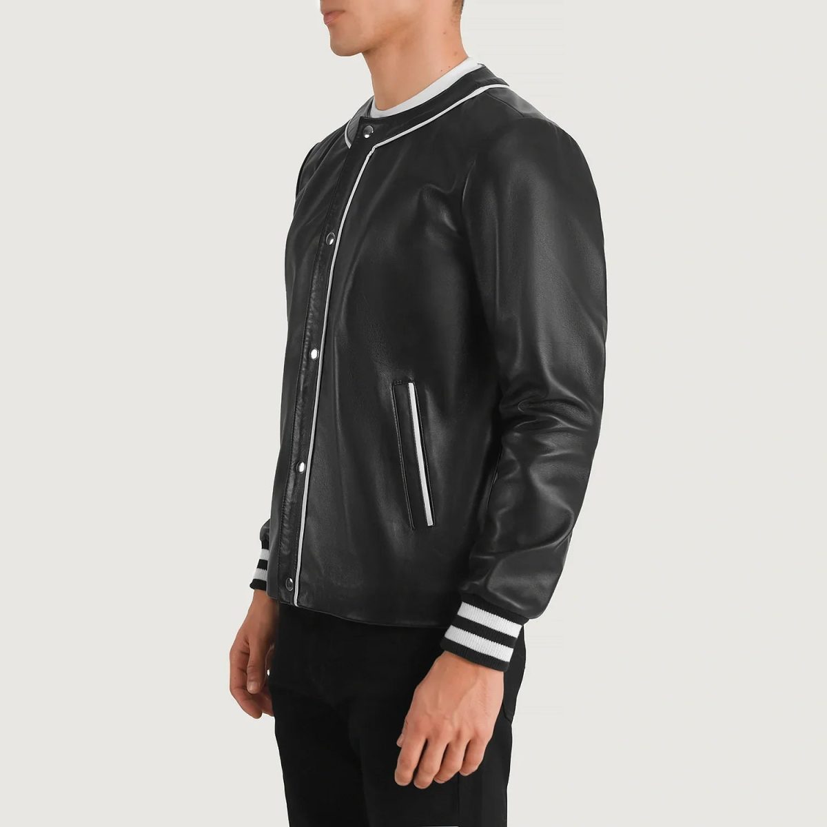 Men's Willis Black Leather Varsity Bomber Jacket