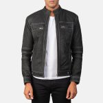 Men's Youngster Distressed Black Leather Biker Jacket