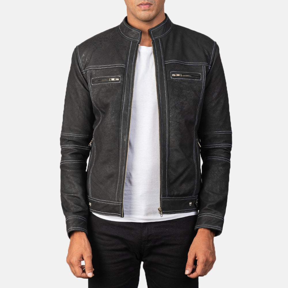Men's Youngster Distressed Black Leather Biker Jacket