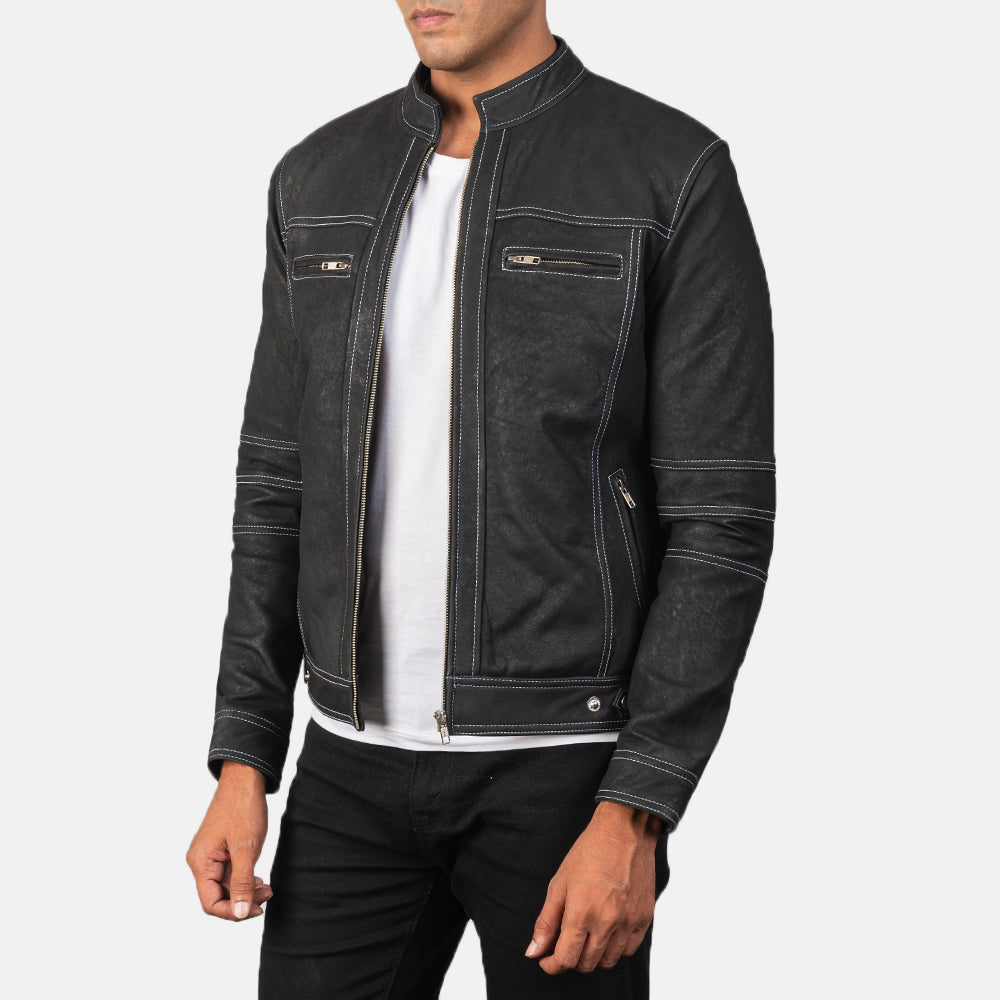 Men's Youngster Distressed Black Leather Biker Jacket