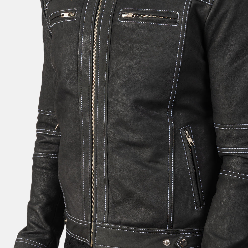Men's Youngster Distressed Black Leather Biker Jacket