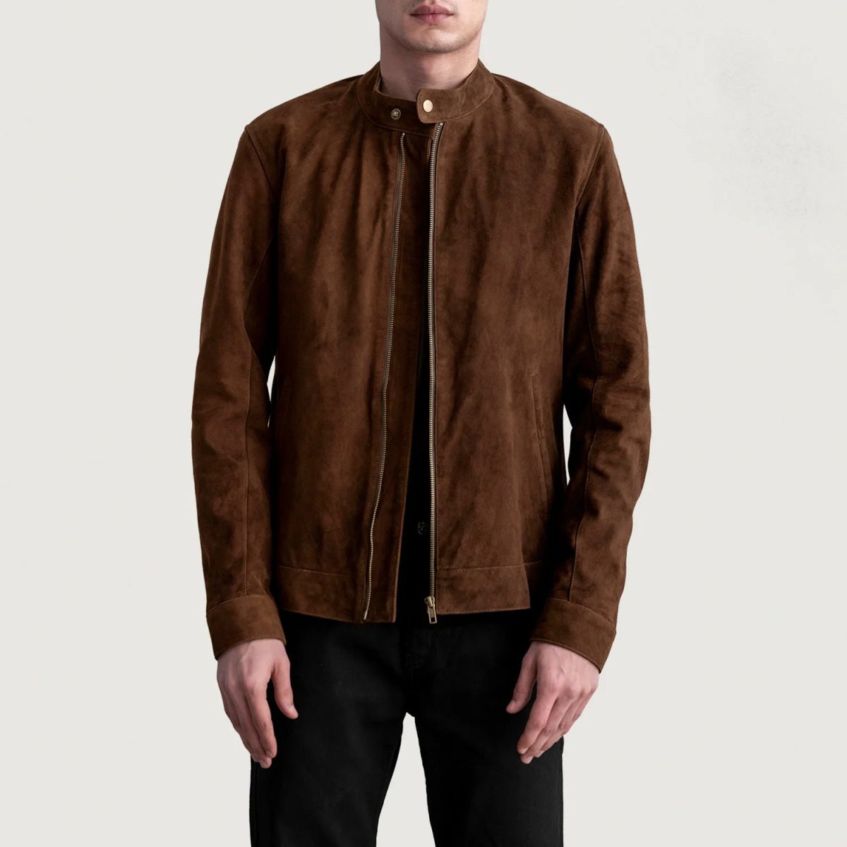 Men's Zen Brown Suede Leather Biker Jacket